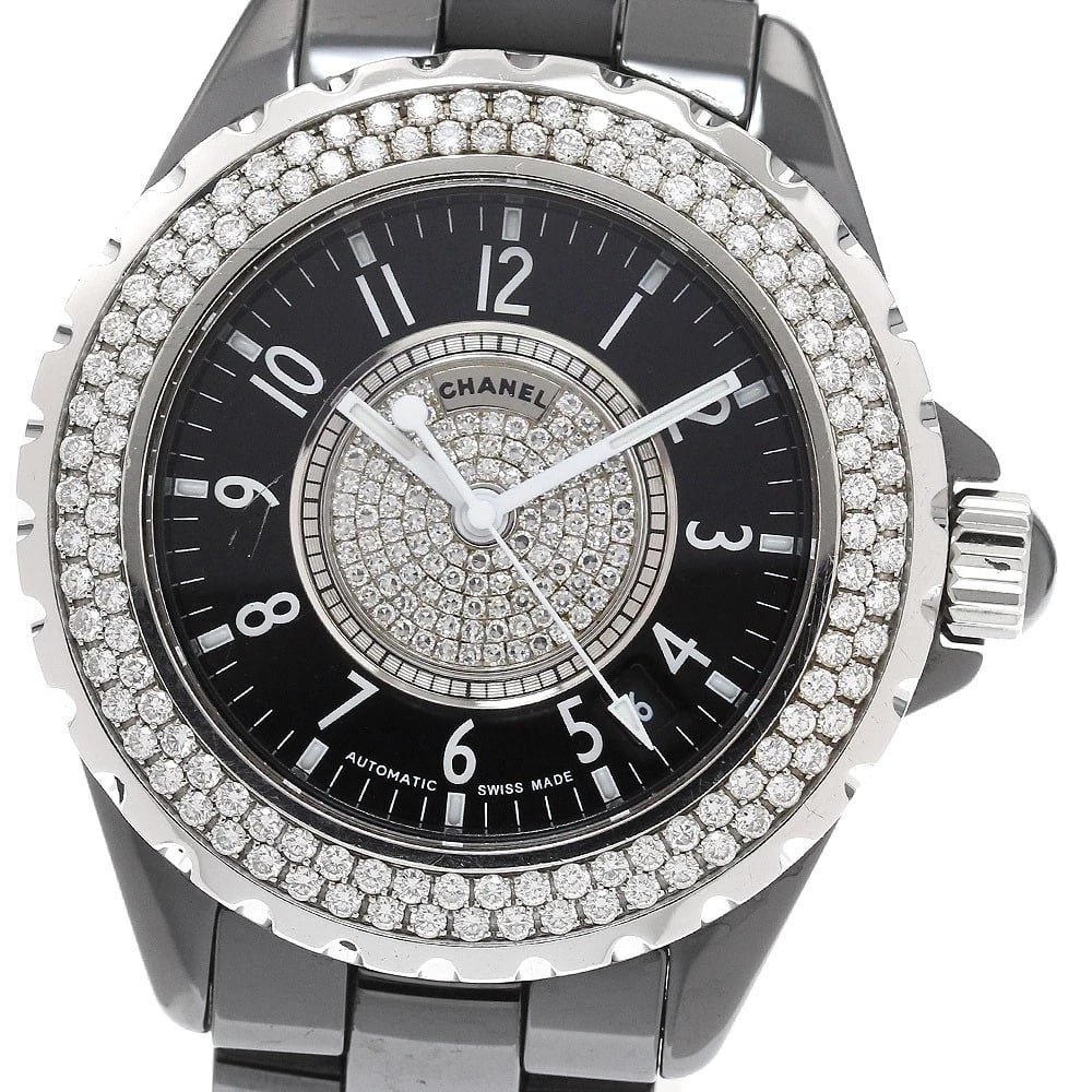 CHANEL J12 BLACK CERAMIC DIAMOND WATCH: CHANEL J12 Black ceramic diamond Watch Brand: CHANEL Type: Wristwatch Material: Band Material Ceramic / Stainless Steel, Case Material Ceramic / Stainless Steel Color: Band Color black, Dial