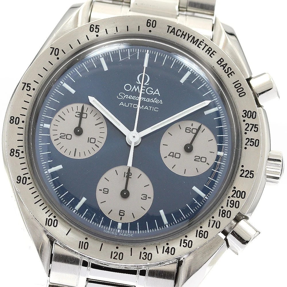 OMEGA SPEEDMASTER CHRONOGRAPH WATCH: OMEGA Speedmaster Chronograph Watch Brand: OMEGA Type: Wristwatch Material: Band Material Stainless Steel, Case Material Stainless Steel Color: Band Color Silver, Dial Color blue, Case Color Silver