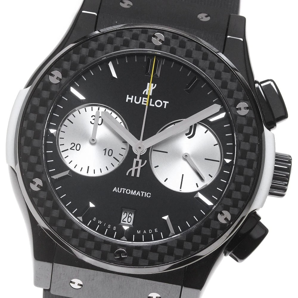 HUBLOT CLASSIC FUSION WATCH: HUBLOT Classic fusion Watch Brand: HUBLOT Type: Wristwatch Material: Band Material rubber, Case Material Ceramic / carbon Color: Band Color black, Dial Color black, Case Color black Size: Case