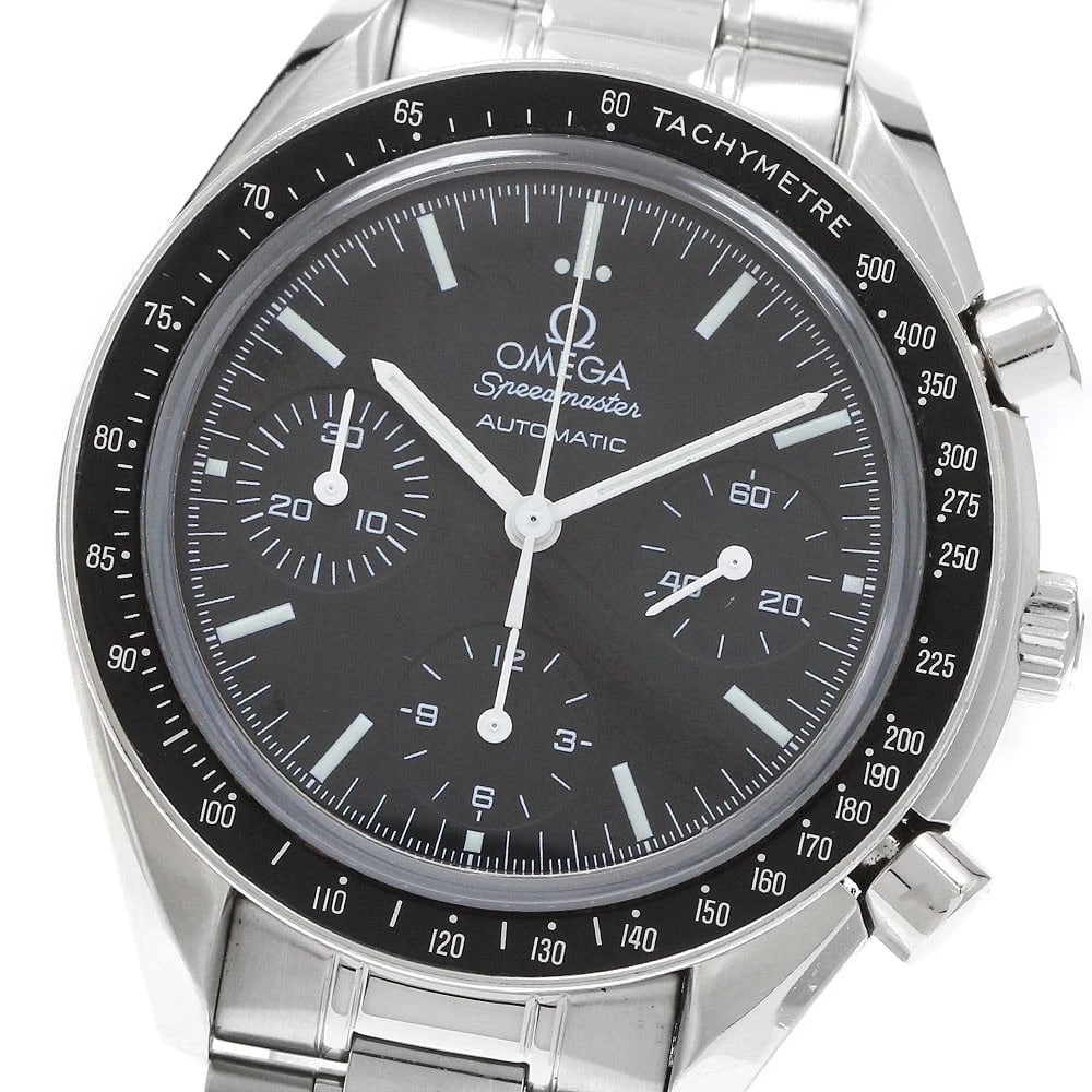 OMEGA SPEEDMASTER CHRONOGRAPH BLACK WATCH: OMEGA Speedmaster Chronograph Black Watch Brand: OMEGA Type: Wristwatch Material: Band Material Stainless Steel, Case Material Stainless Steel Color: Band Color Silver, Dial Color black, Case