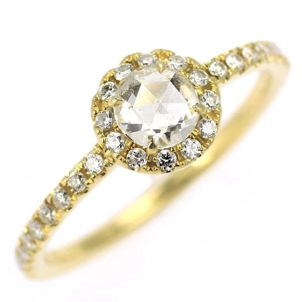 ARKER K18YG ROSE CUT/ROUND BRILLIANT DIAMOND RING: Arker K18YG Rose Cut/Round Brilliant Diamond Ring Brand: ahkah Type: Ring Material: Metal Purity K18 Metal Gold Main Stone/Creation Natural Color: None Size: 2.75 - 3 US Accessories: None