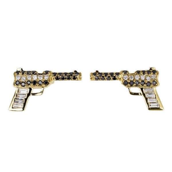 K18YG BLACK/COLORLESS DIAMOND EARRING: K18YG black/colorless diamond earring Brand: None Type: piercing Material: Metal Purity None Metal K18YG Main Stone/Creation Natural Color: none Size: Length/Width/Diameter7.3 Accessories: