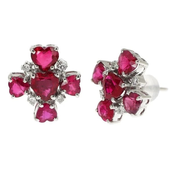 K18WG HEART SHAPE RUBY DIAMOND EARRINGS - 2