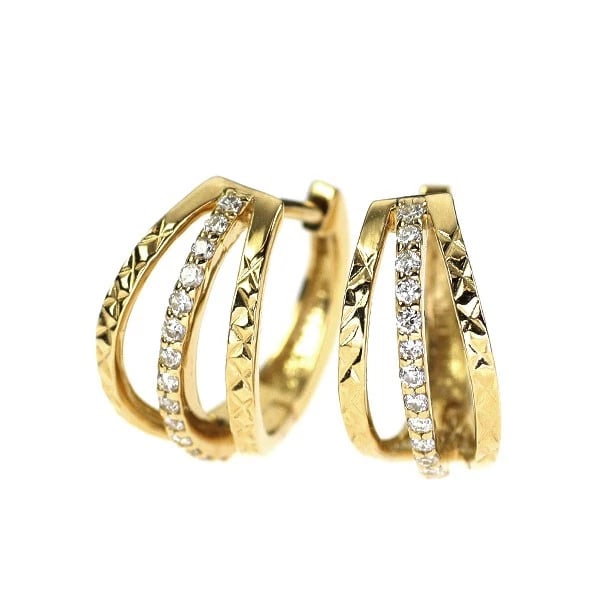 K18YG HOOP DIAMOND EARRINGS: K18YG HOOP DIAMOND EARRINGS Brand: None Type: piercing Material: Metal Purity K18 Metal Gold Main Stone/Creation Natural Color: Yellow Gold Size: None Accessories: None Accessories Notice:
