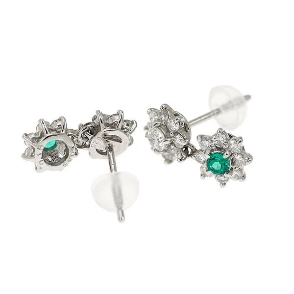 PT900 EMERALD DIAMOND EARRING - 2