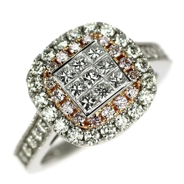 RARE PT950/K18PG COLLARLESS/ NATURAL PINK DIAMOND RING: Rare PT950/K18pg Collarless/ Natural Pink Diamond Ring Brand: None Type: Ring Material: Metal Purity K18 Metal Gold Main Stone/Creation Natural Color: None Size: 4.75 - 5 US Accessories: None