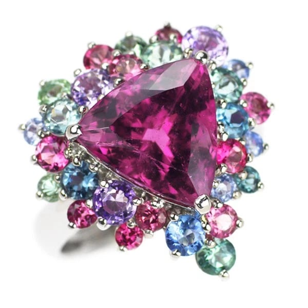 PT900 RUBELLITE MULTI COLOR TOURMALINE RING: Pt900 Rubellite Multi Color Tourmaline Ring Brand: None Type: rings Material: Pt900 Color: PT Size: 6 US Accessories: None Accessories Notice: When purchasing pre-owned goods, please refer to