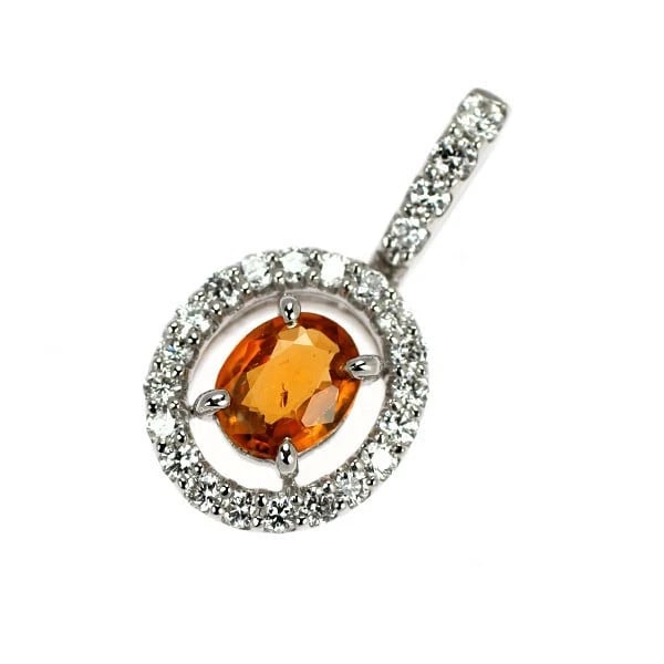 K18WG ORANGE SAPPHIRE DIAMOND PENDANT TOP: K18WG orange sapphire diamond pendant top Brand: None Type: pendant top Material: Metal Purity K18 Metal Gold Main Stone/Creation sapphires Color: None Size: Length/Width/Diameter16.1 