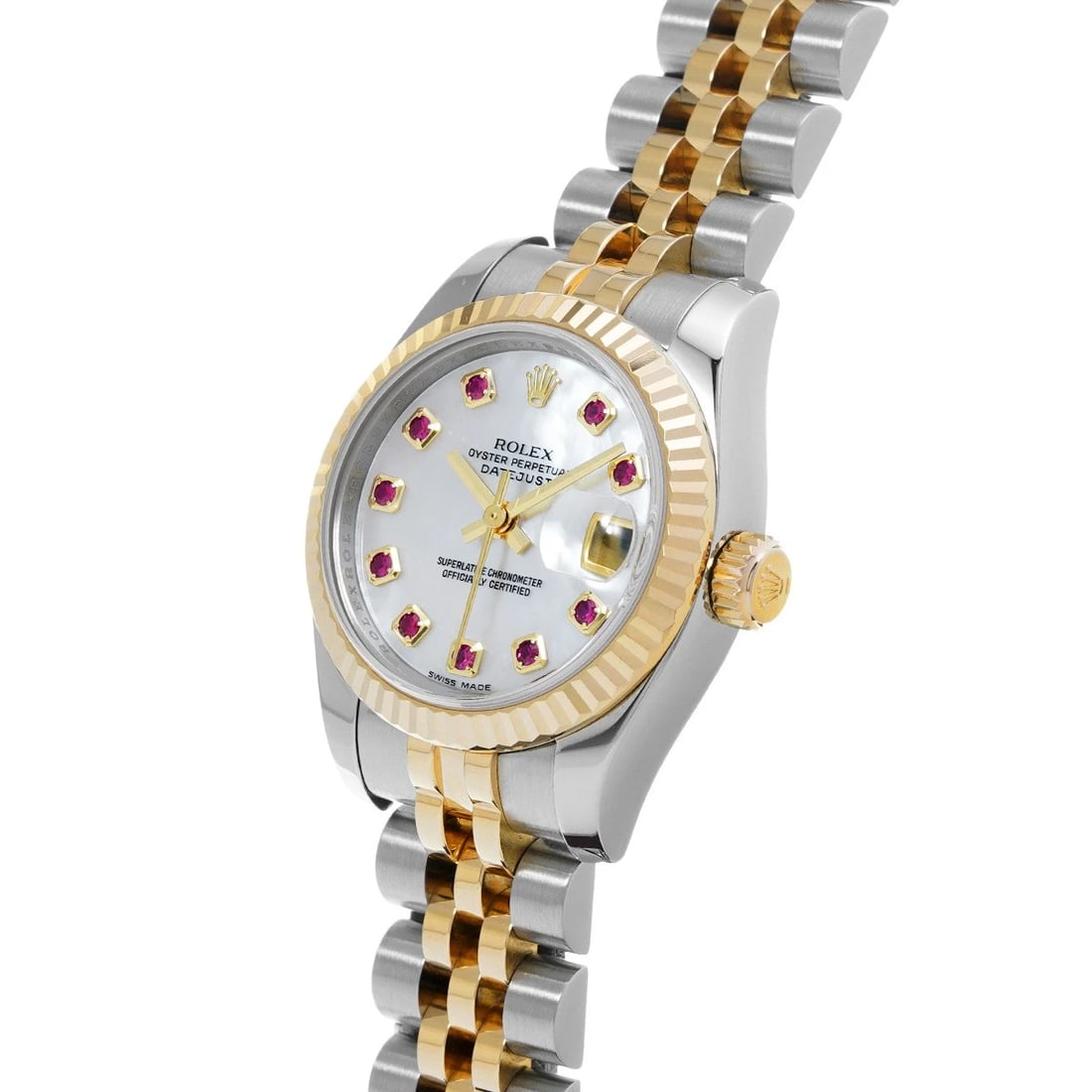 ROLEX DATEJUST WHITE SHELL RUBY WATCH - 2