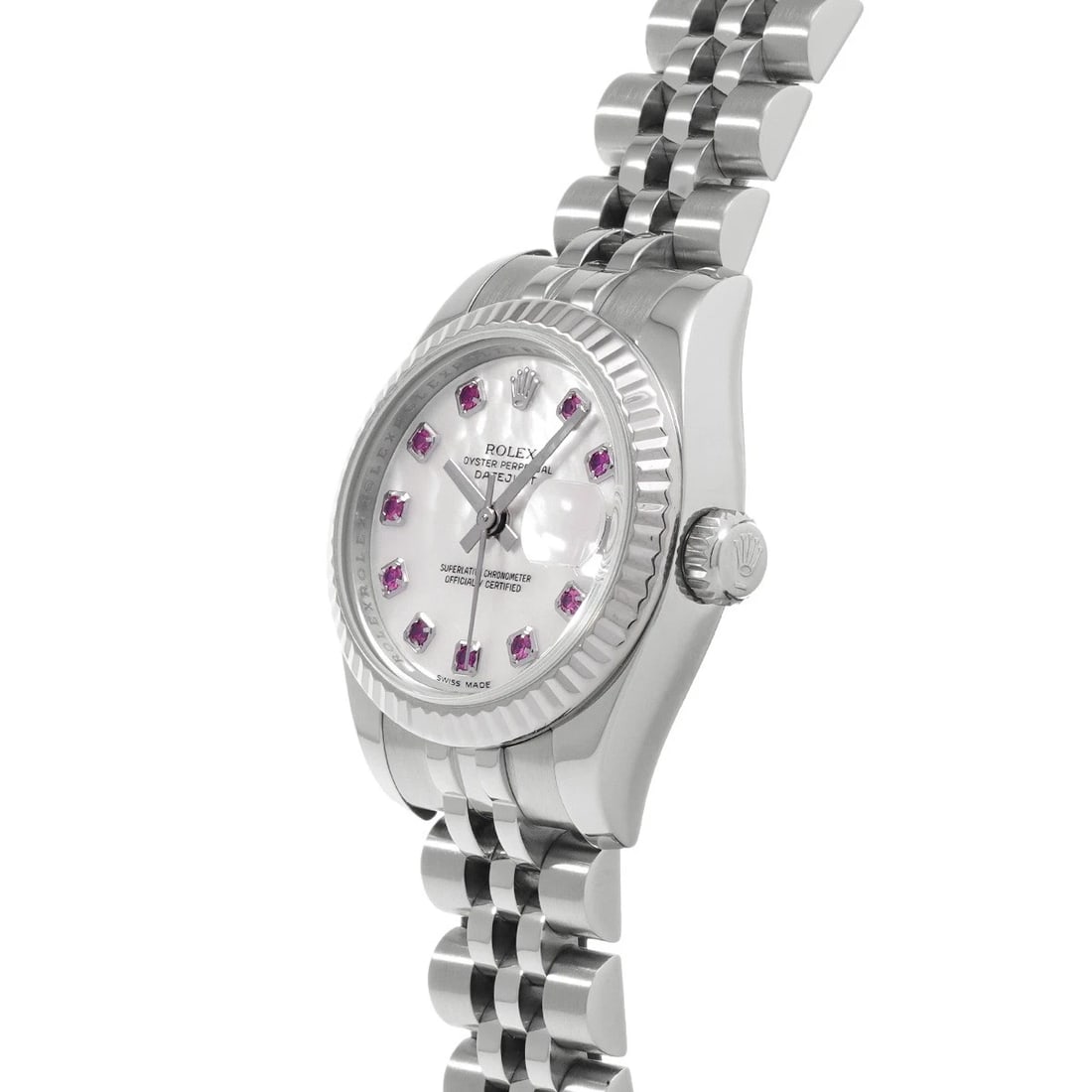 ROLEX DATEJUST WHITE SHELL RUBY WATCH - 2
