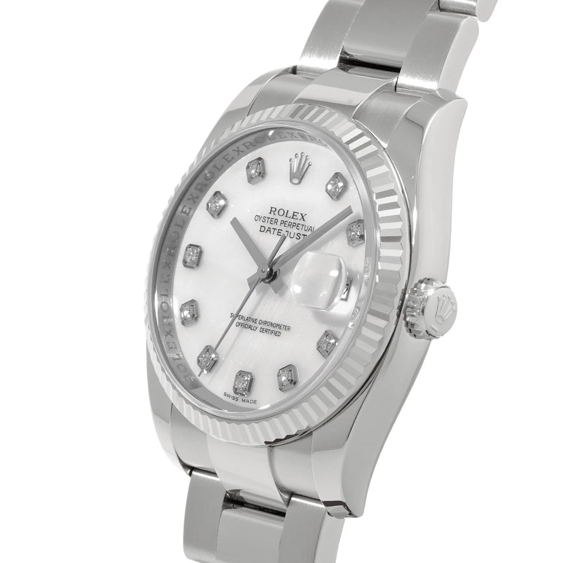ROLEX DATEJUST WHITE SHELL DIAMOND WATCH - 2