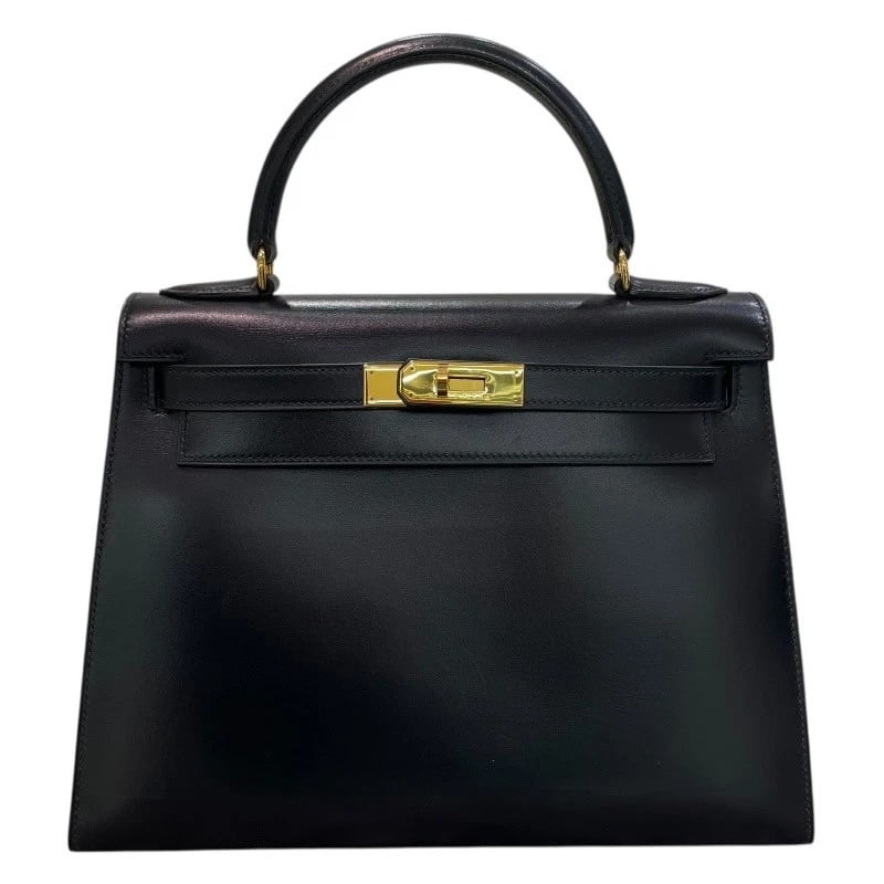 HERMES KELLY 28 OUTER SEWING HANDBAG: HERMES Kelly 28 outer sewing Handbag Brand: HERMES Type: Handbag Material: Box scarf Color: Black x Gold Hardware Size: W11.0 x H8.3x D3.9inch Shoulder:35.4inch Accessories: None Accessories