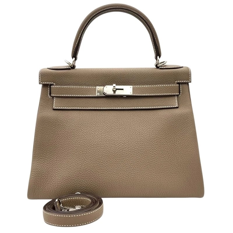 HERMES KELLY 28 INTERNAL SEWING HANDBAG: HERMES Kelly 28 internal sewing Handbag Brand: HERMES Type: Handbag Material: Togo Color: Etop SilverHardware Size: W10.6 x H8.3x D3.9inch Shoulder:31.5inch Accessories: None Accessories