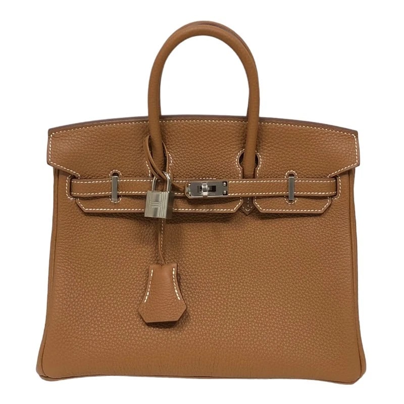 HERMES BIRKIN 25HANDBAG: HERMES Birkin 25Handbag Brand: HERMES Type: Handbag Material: Togo Color: Gold SilverHardware Size: W9.8 x H7.5x D4.9inch Accessories: None Accessories Notice: When purchasing pre-owned