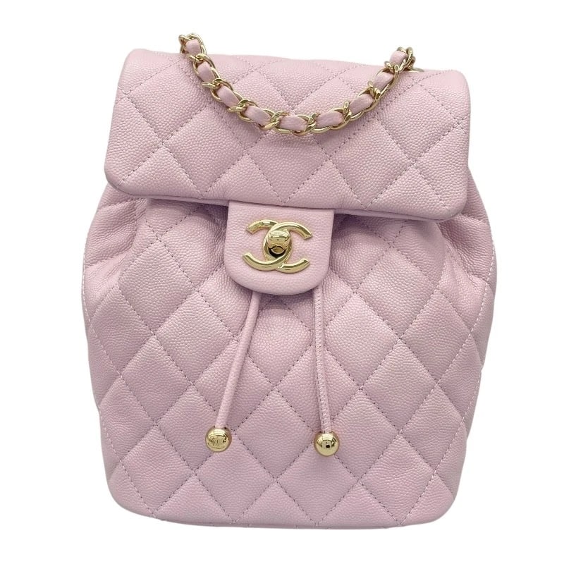 CHANEL BACKPACK BACKPACK: CHANEL Backpack Backpack Brand: CHANEL Type: Backpack Â· Daypack Material: Caviar skin Color: Purple GoldHardware Size: W7.9 x H9.1x D4.5inch Shoulder:32.7inch Accessories: None Accessories