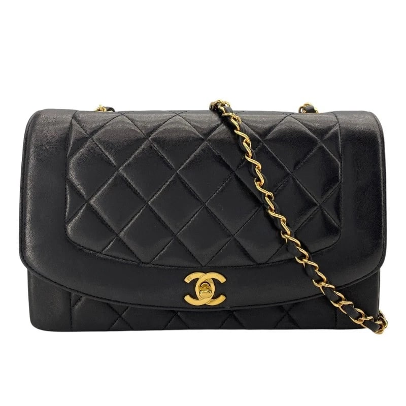 CHANEL DIANA 25 SHOULDER BAG: CHANEL Diana 25 Shoulder Bag Brand: CHANEL Type: Shoulder Bag Material: lambskin Color: Black Gold Hardware Size: W9.8 x H6.3x D2.8inch Shoulder:41.3inch Accessories: None Accessories Noti