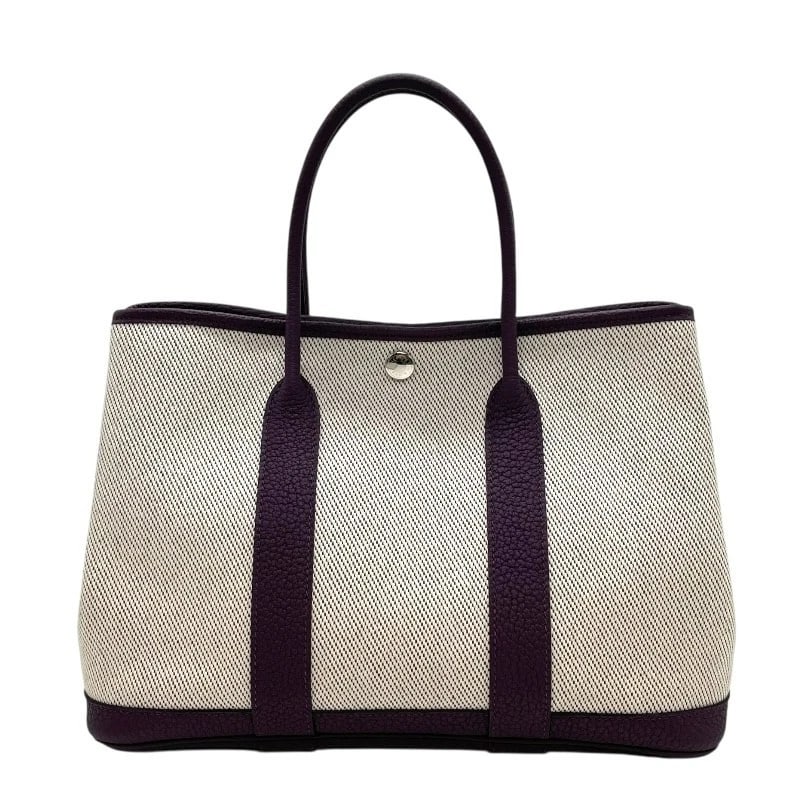 HERMES GARDEN PARTY TPM HANDBAG: HERMES Garden party TPM Handbag Brand: HERMES Type: Handbag Material: Toile Negonda Color: Ecru Raisin xSVHardware Size: W11.8 x H8.3x D5.1inch Accessories: None Accessories Notice: When