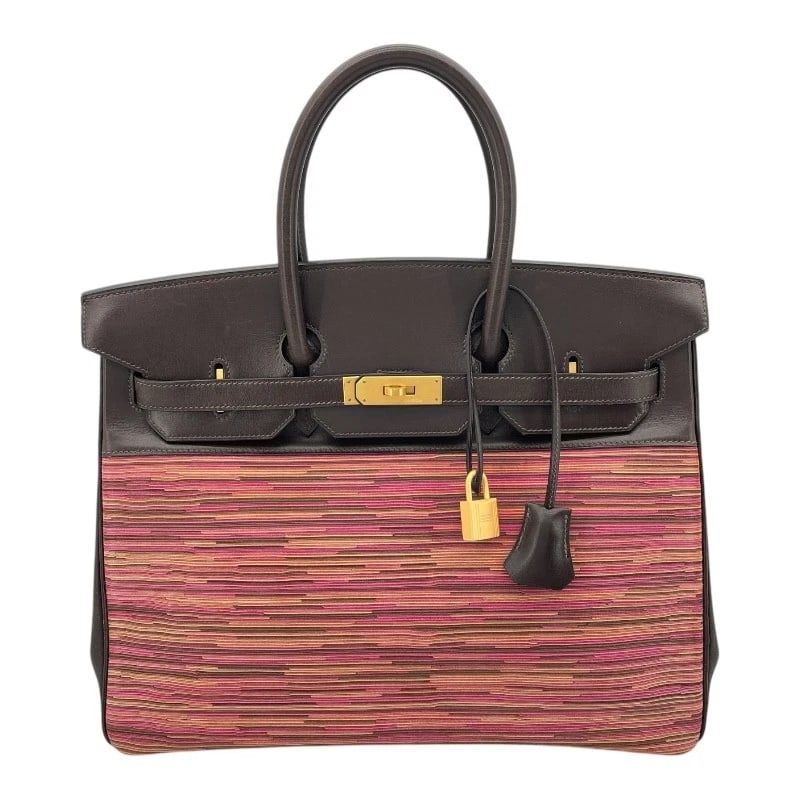 HERMES BIRKIN 35 VIBRATO HANDBAG: HERMES Birkin 35 Vibrato Handbag Brand: HERMES Type: Handbag Material: Box scarf Color: Ebene Mat GDHardware Size: W13.8 x H9.8x D7.5inch Accessories: None Accessories Notice: When purchasing