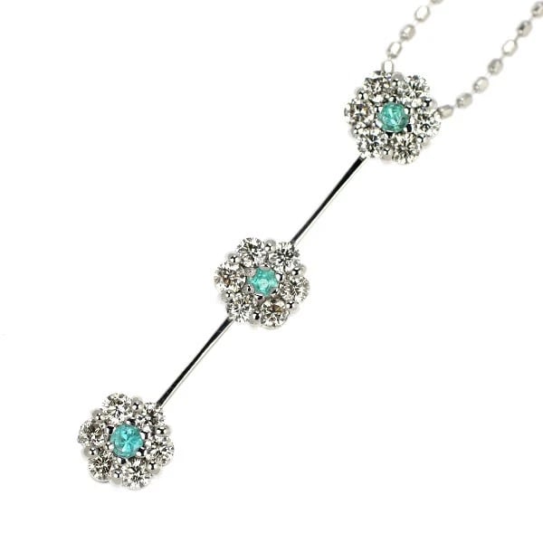 K18WG PARAIBA TOURMALINE DIAMOND PENDANT NECKLACE: K18WG Paraiba Tourmaline Diamond Pendant Necklace Brand: None Type: Pendant Necklace Material: Metal Purity K18 Metal Gold Main Stone/Creation tourmaline Color: White Gold Size: Necklace: