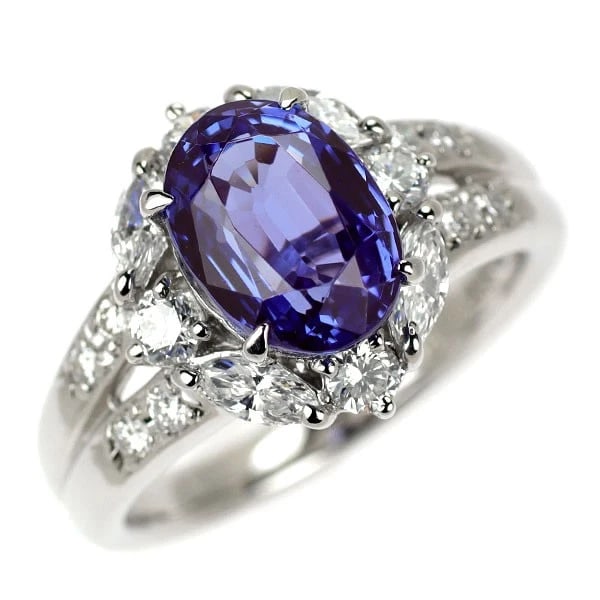 PT900 TANZANITE DIAMOND RING: Pt900 Tanzanite Diamond Ring Brand: None Type: Ring Material: Metal Purity 900 Metal Platinum Main Stone/Creation tanzanite Color: None Size: 6.25 - 6.5 US Accessories: None Accessories