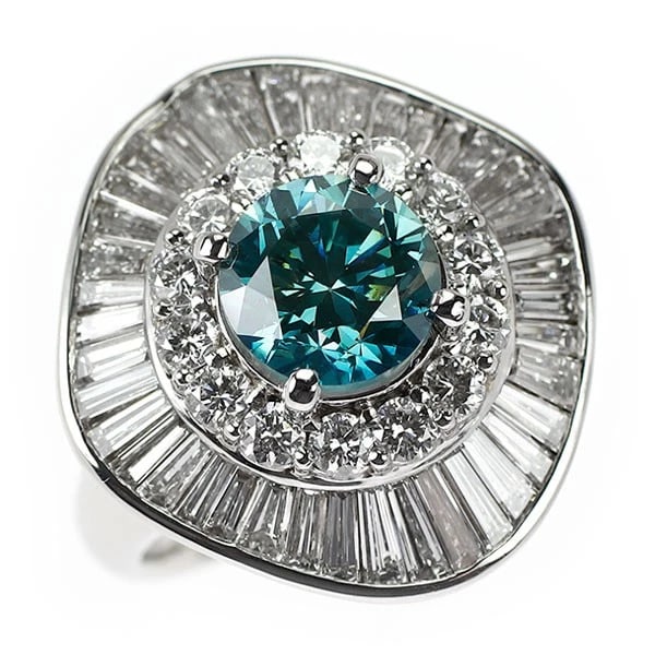 PT900 TREAT BLUE DIAMOND RING: Pt900 Treat Blue Diamond Ring Brand: None Type: Ring Material: Metal Purity 900 Metal Platinum Main Stone/Creation Natural Color: None Size: 6 US Accessories: None Accessories Notice: When