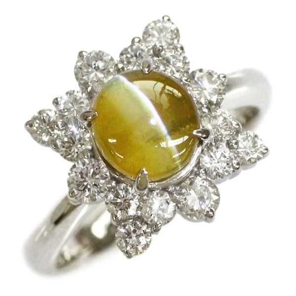 PT900 CHRYSOBERYL CAT'S EYE DIAMOND RING: Pt900 Chrysoberyl Cat's Eye Diamond Ring Brand: None Type: Ring Material: Metal Purity None Metal Pt900 Main Stone/Creation Catseye Color: None Size: 5.5 - 5.75 US Accessories: None