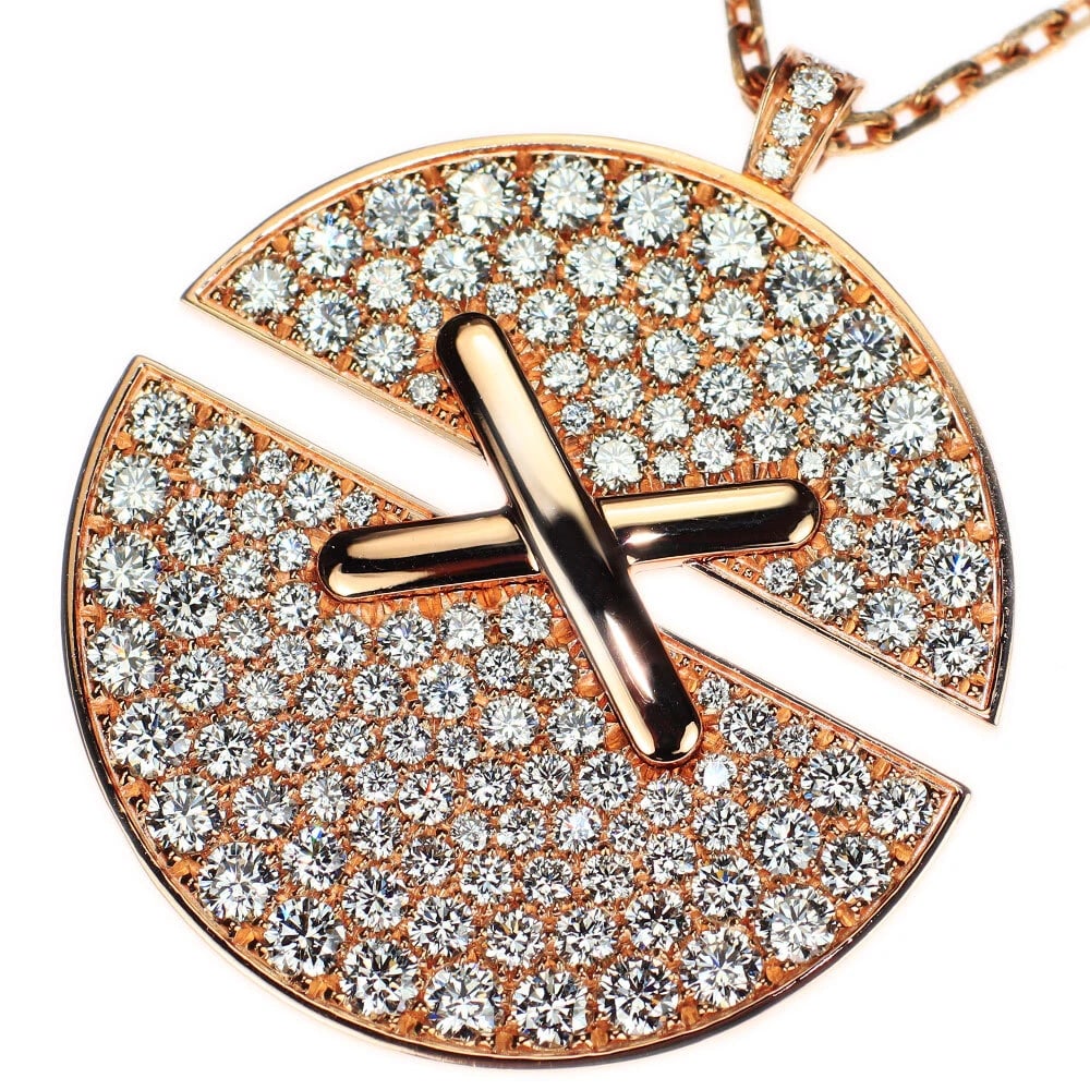 CHAUMET K18PG DIAMOND PENDANT NECKLACE: Chaumet K18PG Diamond Pendant Necklace Brand: Chaumet Type: Pendant Necklace Material: Metal Purity None Metal K18PG Main Stone/Creation Natural Color: None Size: Necklace: Chain Length 46 Access