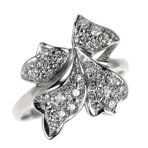 PT900 DIAMOND RING PAVÉ RIBBON PLANT: Pt900 diamond ring pavé ribbon plant Brand: None Type: Ring Material: Metal Purity 900 Metal Platinum Main Stone/Creation Natural Color: None Size: 9 US Accessories: None Accessories Notice: