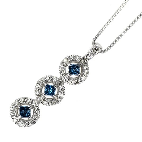PT900/ PT850 TREAT BLUE/COLLARLESS DIAMOND PENDANT NECKLACE: Pt900/ Pt850 Treat Blue/Collarless Diamond Pendant Necklace Brand: None Type: Pendant Necklace Material: Metal Purity 850 Metal Platinum Main Stone/Creation Natural Color: None Size: Necklace: