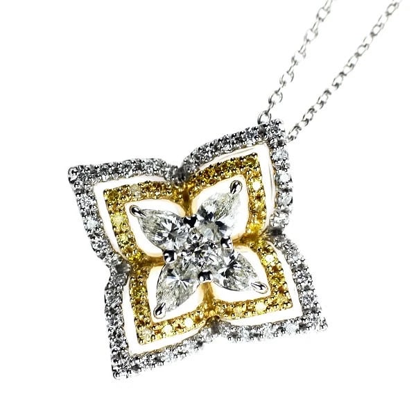 K18YG/WG COLLARLESS/NATURAL YELLOW DIAMOND PENDANT NECKLACE: K18YG/WG Collarless/Natural Yellow Diamond Pendant Necklace Brand: None Type: Pendant Necklace Material: Metal Purity K18 Metal Gold Main Stone/Creation Natural Color: None Size: Necklace: