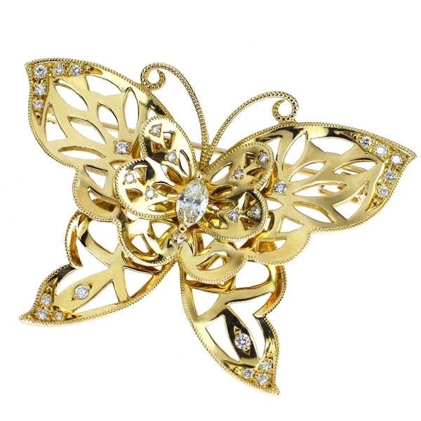 K18YG MARQUISE DIAMOND BROOCH: K18YG marquise diamond brooch Brand: None Type: brooch Material: Metal Purity K18 Metal Gold Main Stone/Creation Natural Color: None Size: Length/Width/Diameter34.9 Accessories: None