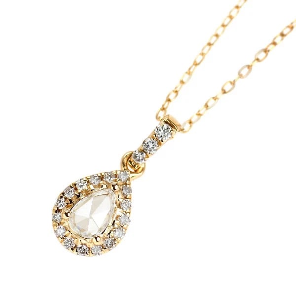 K18YG ROSE CUT/ROUND BRILLIANT CUT DIAMOND PENDANT NECKLACE: K18YG Rose Cut/Round Brilliant Cut Diamond Pendant Necklace Brand: None Type: Pendant Necklace Material: Metal Purity K18 Metal Gold Main Stone/Creation Natural Color: None Size: Necklace: