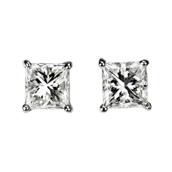 PT900 PRINCESS CUT DIAMOND EARRINGS: Pt900 Princess Cut Diamond Earrings Brand: None Type: piercing Material: Metal Purity 900 Metal Platinum Main Stone/Creation Natural Color: None Size: Length/Width/Diameter4.3 Accessories: