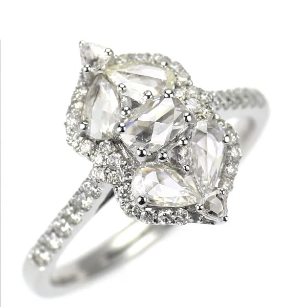 K18WG ROSE CUT DIAMOND RING: K18WG Rose Cut Diamond Ring Brand: None Type: Ring Material: Metal Purity K18 Metal Gold Main Stone/Creation Natural Color: White Gold Size: 6.25 - 6.5 US Accessories: None Accessories
