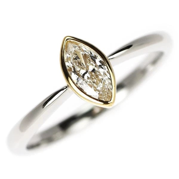 PT900/ K18YG MARQUISE CUT DIAMOND RING: Pt900/ K18YG marquise cut diamond ring Brand: None Type: rings Material: Pt900/ K18YG Color: YG Size: 6 US Accessories: None Accessories Notice: When purchasing pre-owned goods, please refer