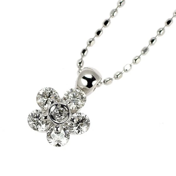 K18WG FLOWER DIAMOND PENDANT NECKLACE: K18WG flower diamond pendant necklace Brand: None Type: Pendant Necklace Material: Metal Purity K18 Metal Gold Main Stone/Creation Natural Color: None Size: Necklace: Chain Length 50.5 