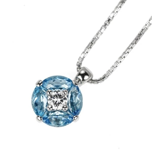 PT900/ PT850 AQUAMARINE DIAMOND PENDANT NECKLACE: Pt900/ Pt850 Aquamarine Diamond Pendant Necklace Brand: None Type: Pendant Necklace Material: Metal Purity 850 Metal Platinum Main Stone/Creation Aquamarine Color: None Size: Necklace: Chain