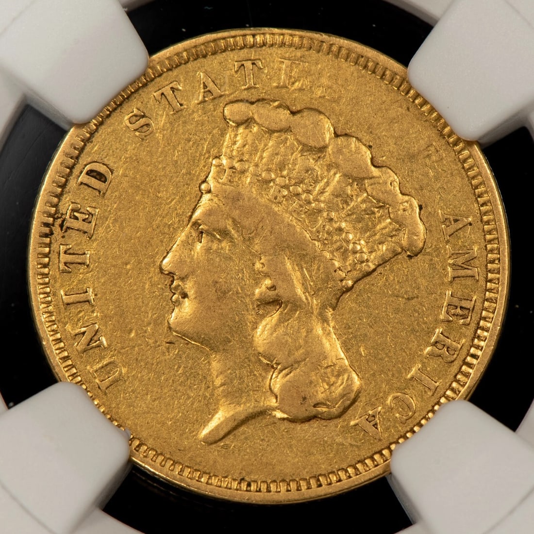 1854-O G$3 INDIAN PRINCESS HEAD THREE DOLLAR GOLD PIECE: 1854-O G$3 Indian Princess Head Three Dollar Gold Piece Brand/Mint: U.S. Mint Year: 1854 Fineness: 0.9 Composition: Gold Coin: US Pre-1933 Gold Bullion Denomination: $3 Country of Origin: