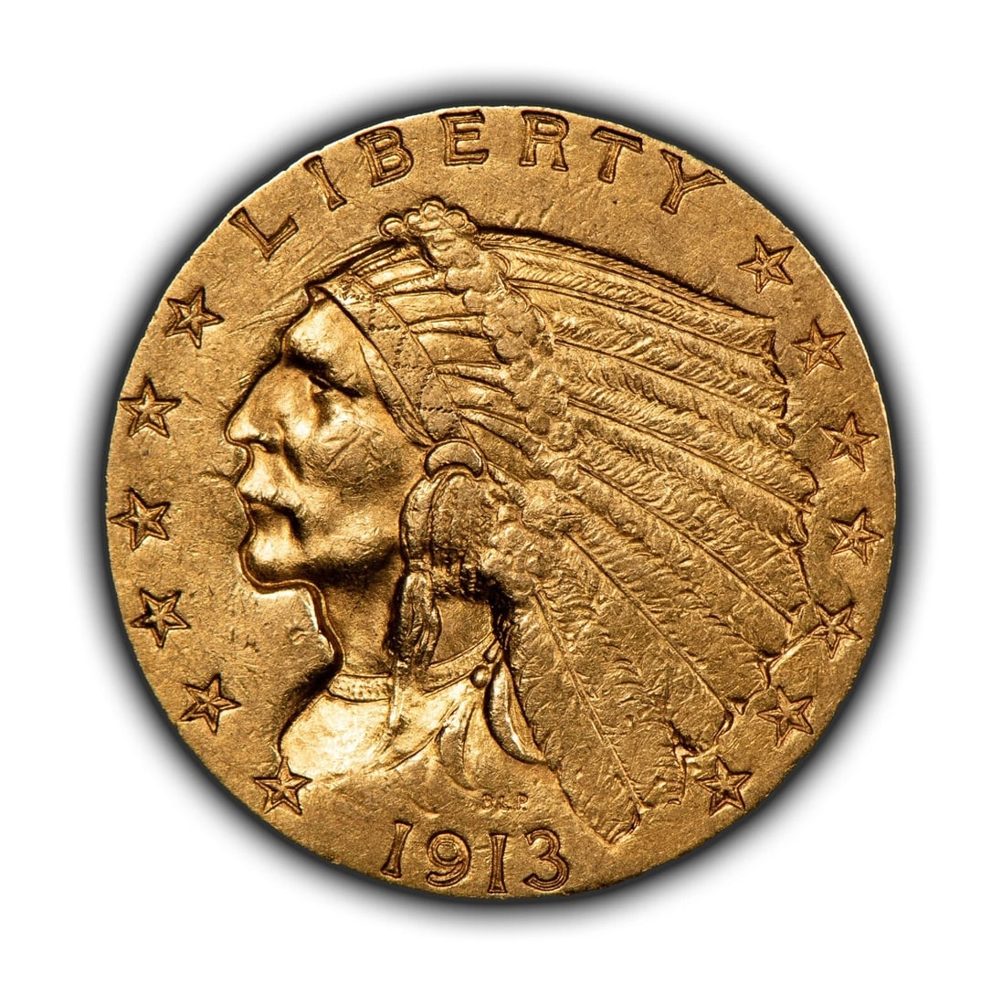 1913 G$2.50 INDIAN HEAD GOLD QUARTER EAGLE: 1913 G$2.50 Indian Head Gold Quarter Eagle Brand/Mint: U.S. Mint Year: 1913 Fineness: 0.9 Composition: Gold Coin: US Pre-1933 Gold Bullion Denomination: $2.50 Country of Origin: United St