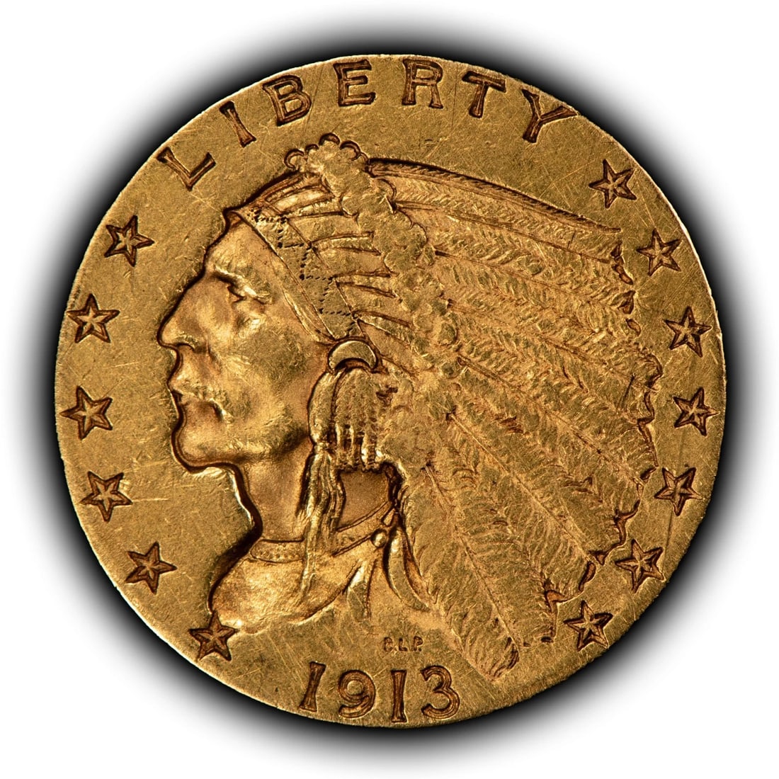 1913 G$2.50 INDIAN HEAD GOLD QUARTER EAGLE: 1913 G$2.50 Indian Head Gold Quarter Eagle Brand/Mint: U.S. Mint Year: 1913 Fineness: 0.9 Composition: Gold Coin: US Pre-1933 Gold Bullion Denomination: $2.50 Country of Origin: United St