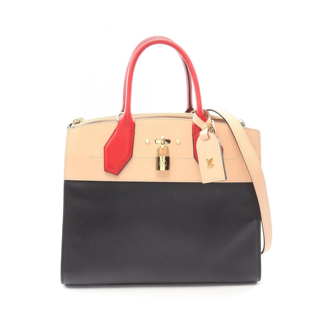 LOUIS VUITTON CITY STEAMER MM SHOULDER HANDBAG: LOUIS VUITTON City Steamer MM Shoulder Handbag Brand: LOUIS VUITTON Type: Handbag Material: leather Color: Beige / Black??ish colors × Beige??ish colors × Red??ish colors Size: H:25cm x