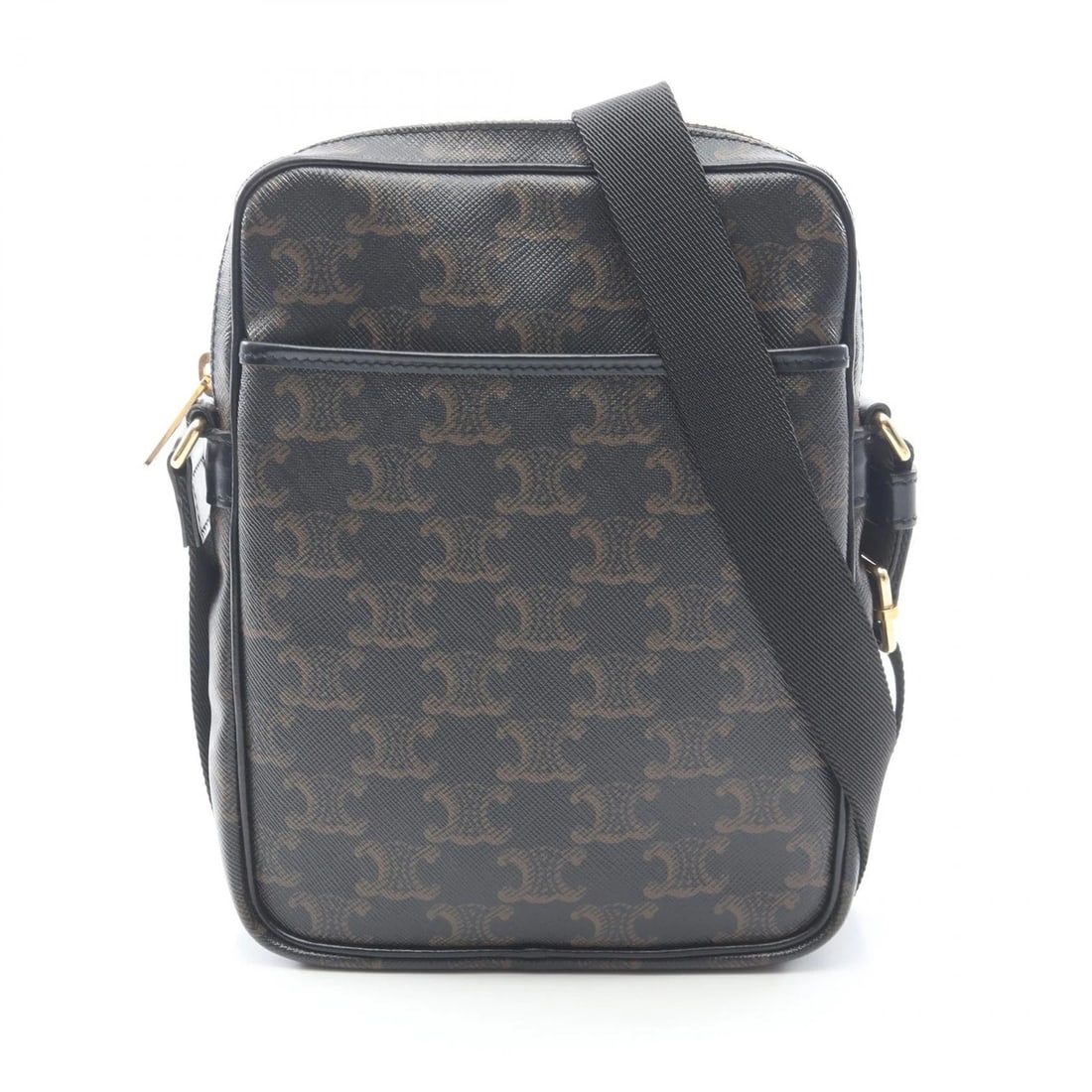 CELINE TRIOMPHE SHOULDER CROSSBODY BAG: CELINE Triomphe Shoulder Crossbody Bag Brand: CELINE Type: Shoulder Bag Material: PVC coated canvas × leather Color: Black??ish colors × Brown??ish colors Size: H:20cm x W:15cm x D:3cm (H:7.9" x