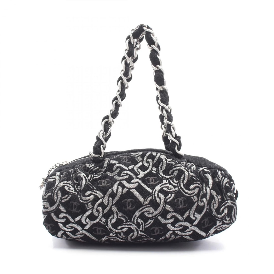CHANEL COCO MARK CHAIN HANDBAG: CHANEL COCO Mark chain Handbag Brand: CHANEL Type: Handbag Material: Fabric Color: Black??ish colors Size: H:14.5cm x W:31.5cm x D:13cm (H:5.7" x W:12.4" x D:5.1") Handle?50cm(19.7") 