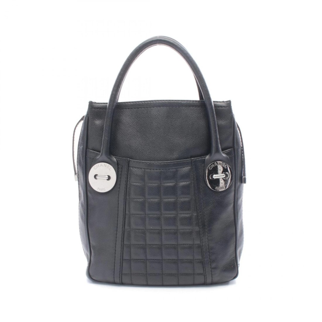 CHANEL CHOCOLATE BAR TOTE HAND BAG: CHANEL Chocolate bar Tote hand Bag Brand: CHANEL Type: Tote Bag Material: leather × Calfskin (cowhide) Color: Black??ish colors Size: H:31cm x W:25cm x D:8cm (H:12.2" x W:9.8" x D:3.1")