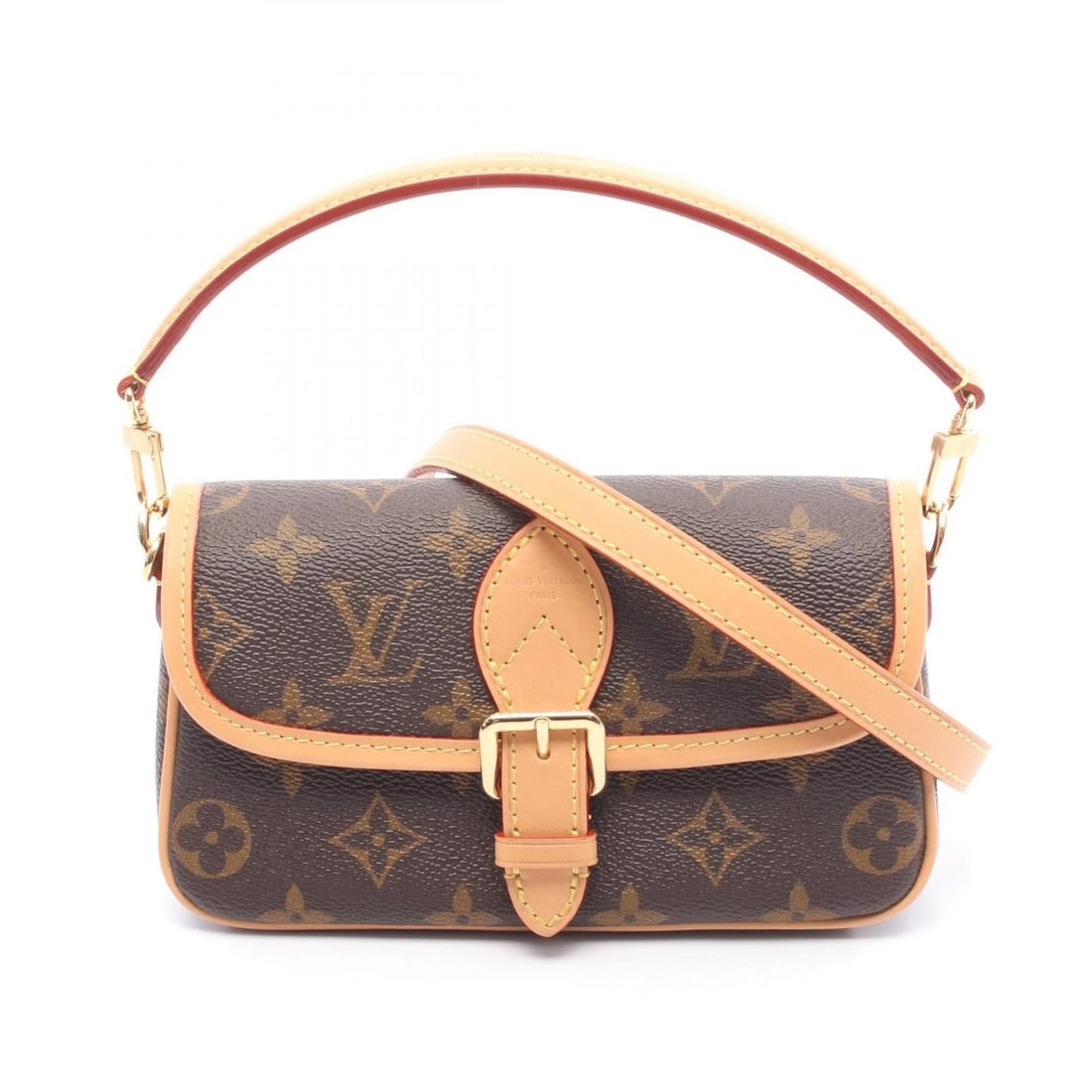 LOUIS VUITTON NANO DIANE SHOULDER HANDBAG: LOUIS VUITTON Nano Diane Shoulder Handbag Brand: LOUIS VUITTON Type: Handbag Material: Monogram × PVC coated canvas × leather Color: Brown??ish colors Size: H:10.5cm x W:19cm x D:6.5cm