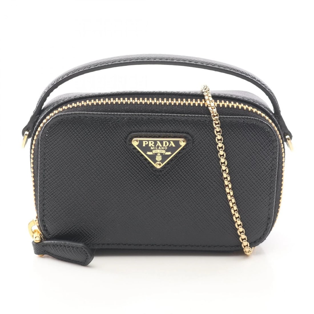 PRADA SAFFIANO TRIANGLE MINI POUCH CHAIN CROSSBODY SHOULDER BAG: PRADA Saffiano Triangle Mini Pouch chain crossbody Shoulder Bag Brand: PRADA Type: Shoulder Bag Material: Saffiano leather Color: Black??ish colors Size: H:6.5cm x W:11cm x D:3.5cm (H:2.6" x W:4.3