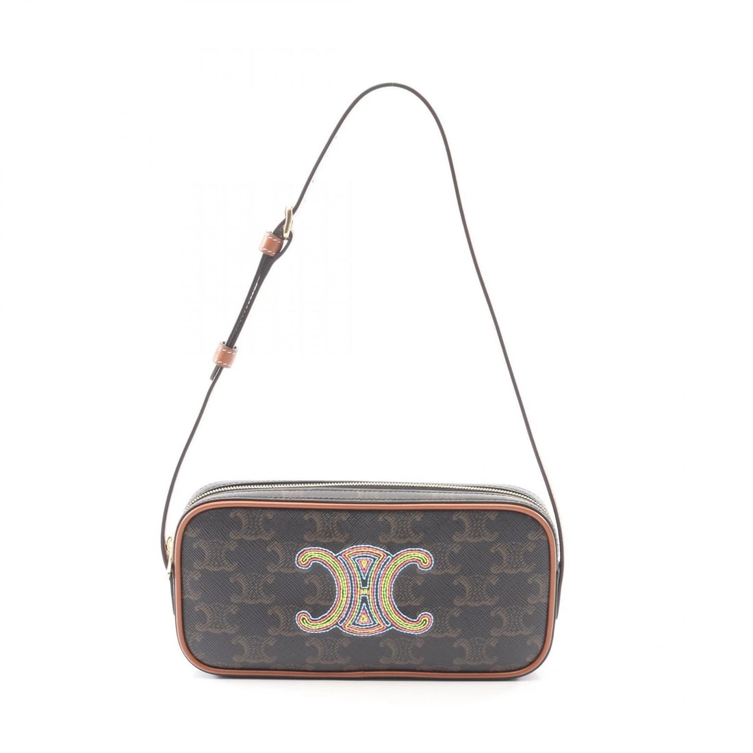 CELINE CUIR TRIOMPHE MINI CAMERA SHOULDER BAG: CELINE Cuir Triomphe Mini Camera Shoulder Bag Brand: CELINE Type: Shoulder Bag Material: PVC coated canvas × leather Color: Black??ish colors × Brown??ish colors Size: H:9cm x W:18cm x D:3cm (H: