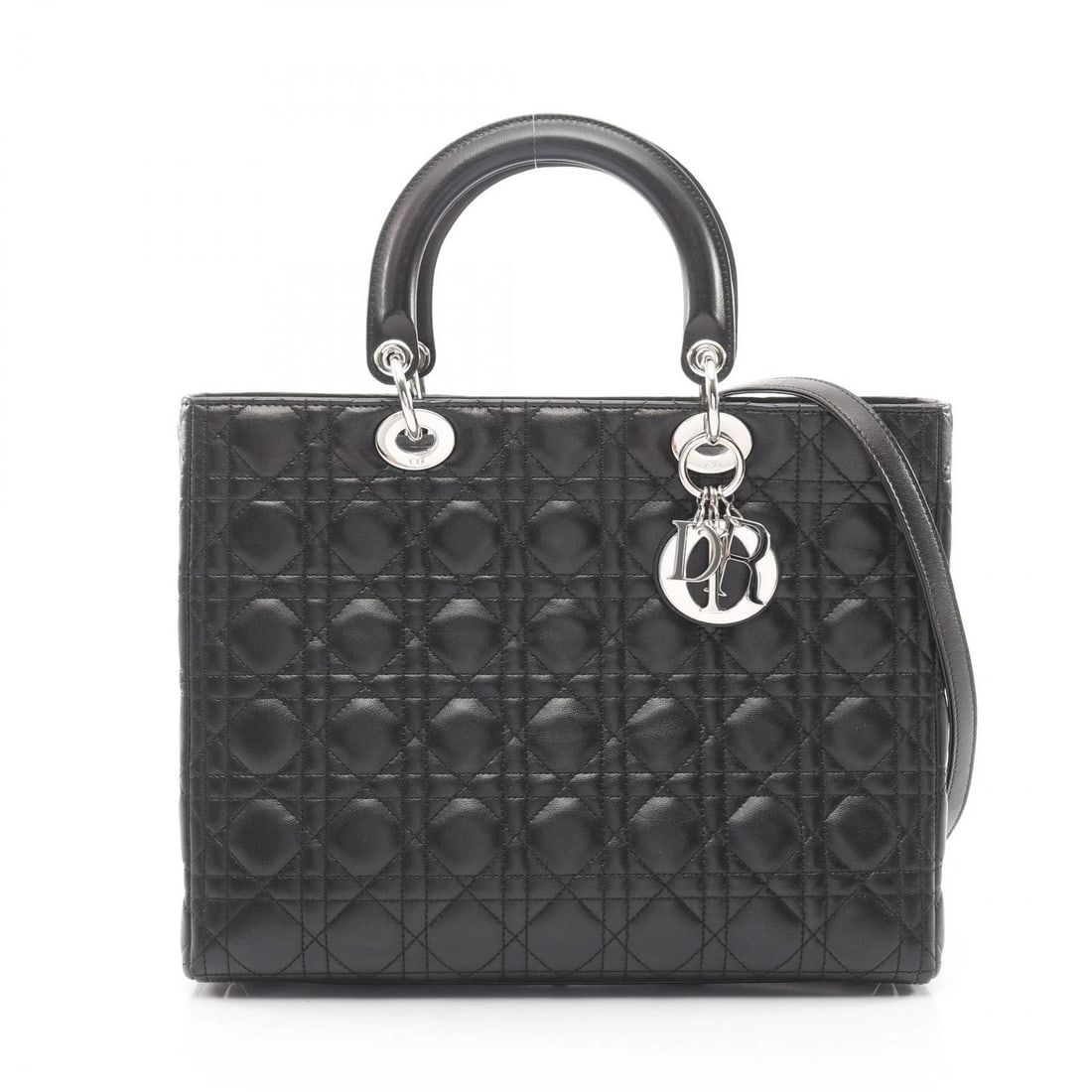 DIOR LADY DIOR LARGE SHOULDER HANDBAG: Dior Lady Dior Large Shoulder Handbag Brand: Dior Type: Handbag Material: Lambskin (sheep leather) Color: Black??ish colors Size: H:25cm x W:32cm x D:11cm (H:9.8" x W:12.6" x D:4.3") Accessories: