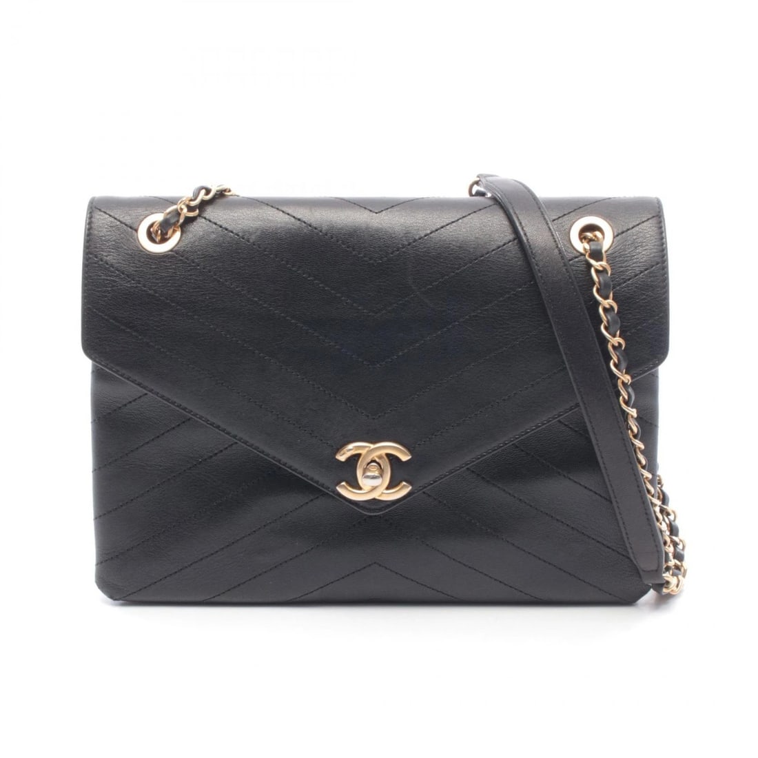 CHANEL CHEVRON V STITCH CHAIN SHOULDER BAG: CHANEL Chevron V Stitch chain Shoulder Bag Brand: CHANEL Type: Shoulder Bag Material: leather Color: Black??ish colors Size: H:19.5cm x W:26cm x D:/cm (H:7.7" x W:10.2" x D:0.0") Accessories: