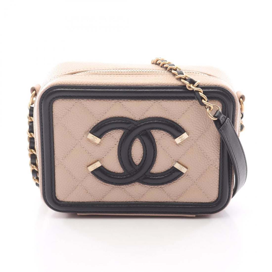 CHANEL CC FILIGREE MATELASSE CHAIN CROSSBODY SHOULDER BAG: CHANEL CC Filigree Matelasse chain crossbody Shoulder Bag Brand: CHANEL Type: Shoulder Bag Material: Calfskin (cowhide) Color: Pink??ish colors × Black??ish colors Size: H:10cm x W:14cm x